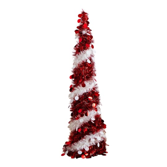 4Ft Pre-Lit Pop up Red & White Tinsel Christmas Tree, Multicolor Lights By Nearly Natural in Red/White | 4 ft | Michaels®
